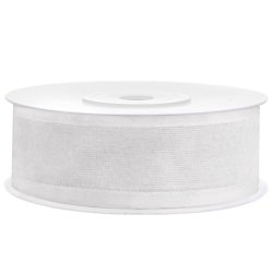 Chiffon bnd med kant - Hvid - 25 mm