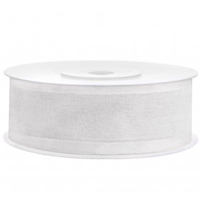 Chiffon bnd med kant - Hvid - 25 mm