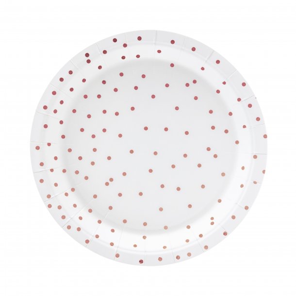 Tallerken - Hvid med rosaguld prikker - 18 cm