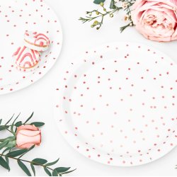Tallerken - Hvid med rosaguld prikker - 18 cm