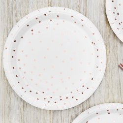 Tallerken - Hvid med rosaguld prikker - 18 cm