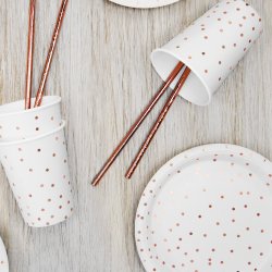 Tallerken - Hvid med rosaguld prikker - 18 cm