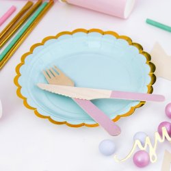 Tallerken - Mintbl med guldkant - 18 cm