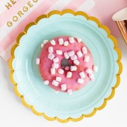 Tallerken - Mintbl med guldkant - 18 cm