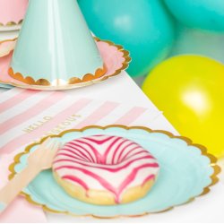 Tallerken - Mintbl med guldkant - 18 cm