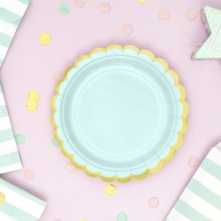 Tallerken - Mintbl med guldkant - 18 cm