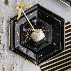 Tallerken - Sort med guldstjerner - 20 cm