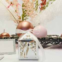 Favourbox med brudepar - Slv - 5 stk.