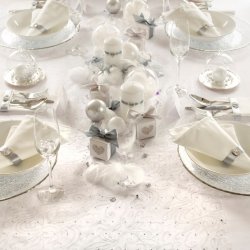 Bordlber - Hvid organza  med perleprint - 48 cm x 9 meter