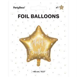 Folieballon - STJERNE - Guld - Happy Birthday - 40 cm