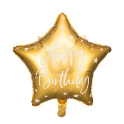 Folieballon - STJERNE - Guld - Happy Birthday - 40 cm