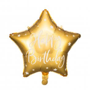 Folieballon - STJERNE - Guld - Happy Birthday - 40 cm