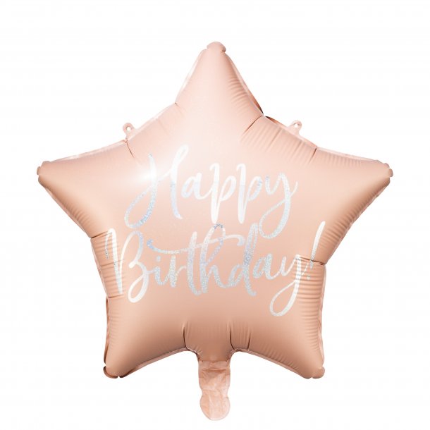 Folieballon - STJERNE - Lyserd - Happy Birthday - 40 cm