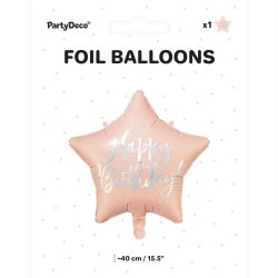 Folieballon - STJERNE - Lyserd - Happy Birthday - 40 cm