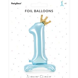 Folieballon - Lysebl  med krone - TAL 1 - 84 cm - Stende