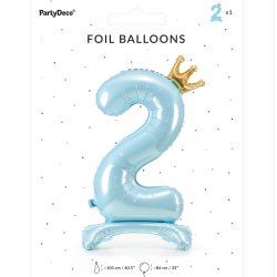 Folieballon - Lysebl  med krone - TAL 2 - 84 cm - Stende