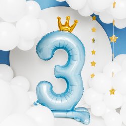 Folieballon - Lysebl  med krone - TAL 3 - 84 cm - Stende