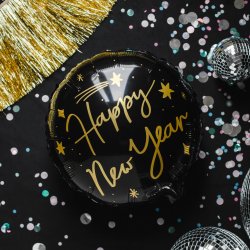 Folieballon - HAPPY NEW YEAR - SORT - 45 cm