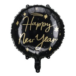 Folieballon - HAPPY NEW YEAR - SORT - 45 cm