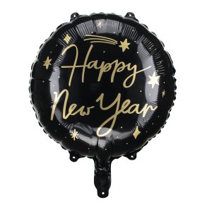 Folieballon - HAPPY NEW YEAR - SORT - 45 cm