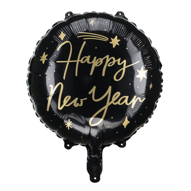 Folieballon - HAPPY NEW YEAR - SORT - 45 cm