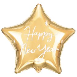 Folieballon - HAPPY NEW YEAR - Stjerne - Guld - 50 cm