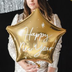 Folieballon - HAPPY NEW YEAR - Stjerne - Guld - 50 cm