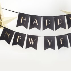Banner - HAPPY NEW YEAR - Sort og Guld