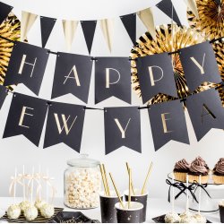 Banner - HAPPY NEW YEAR - Sort og Guld