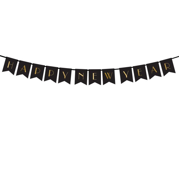 Banner - HAPPY NEW YEAR - Sort og Guld