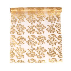 Bordlber - Vendbar Guld / slv print p organza - 36 cm x 9 meter