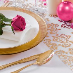 Bordlber - Vendbar Guld / slv print p organza - 36 cm x 9 meter