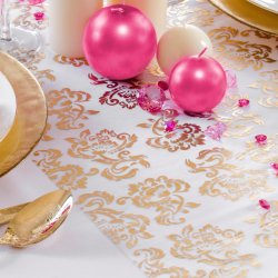 Bordlber - Vendbar Guld / slv print p organza - 36 cm x 9 meter