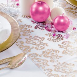 Bordlber - Vendbar Guld / slv print p organza - 36 cm x 9 meter