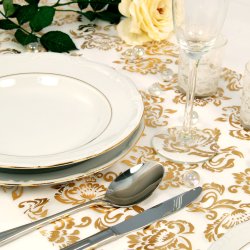 Bordlber - Vendbar Guld / slv print p organza - 36 cm x 9 meter