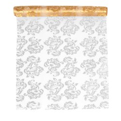 Bordlber - Vendbar Guld / slv print p organza - 36 cm x 9 meter