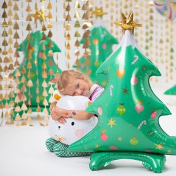 Glitter Gardin - Guld - Juletrer - 90 x 245 cm