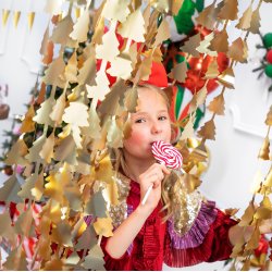 Glitter Gardin - Guld - Juletrer - 90 x 245 cm