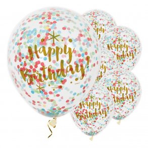Konfettiballon - Happy Birthday - 6 stk.