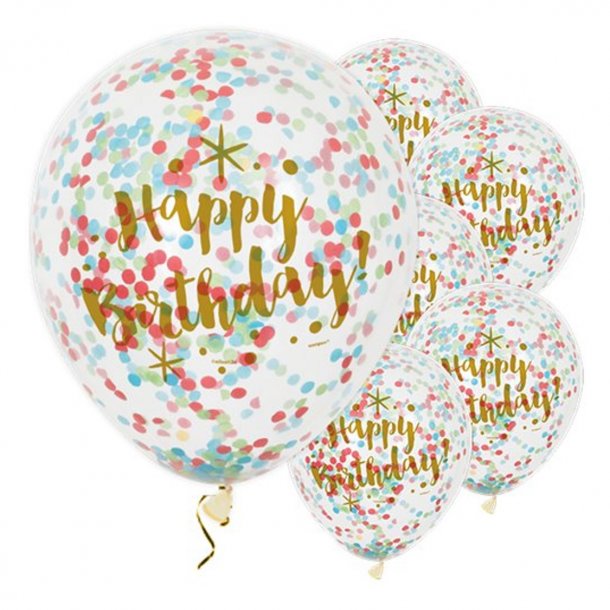 Konfettiballon - Happy Birthday - 6 stk.