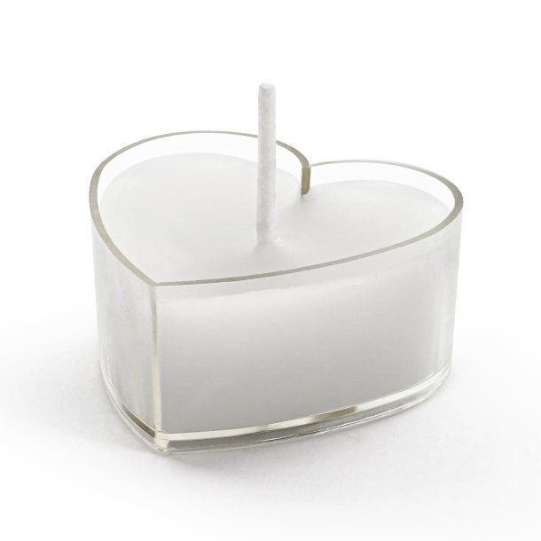 Fyrfadslys - Hvidt hjerte - 4 cm, 10 stk.