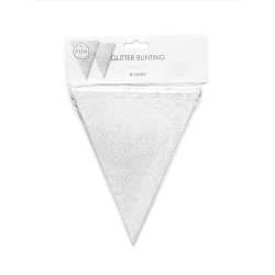 Guirlande med vimpler - 16 x 20 cm - 6 meter - Hvid Glitter