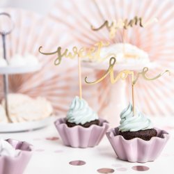 Cake toppers - LOVE - SWEET - YUM - Guld - 6 stk.
