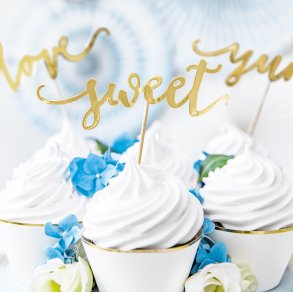 Cake toppers - LOVE - SWEET - YUM - Guld - 6 stk.