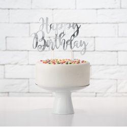 Cake topper - HAPPY BIRTHDAY - Slv