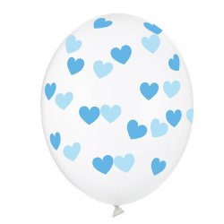 Balloner - Klar med lysebl hjerter - 6 stk.