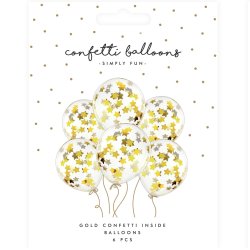 Konfettiballon - Guld Stjerner - 6 stk.