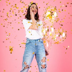 Konfettiballon - Guld Stjerner - 6 stk.