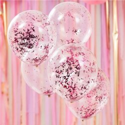 Konfettiballon - Pink Glitter - 5 stk.