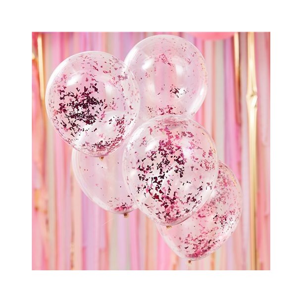 Konfettiballon - Pink Glitter - 5 stk.